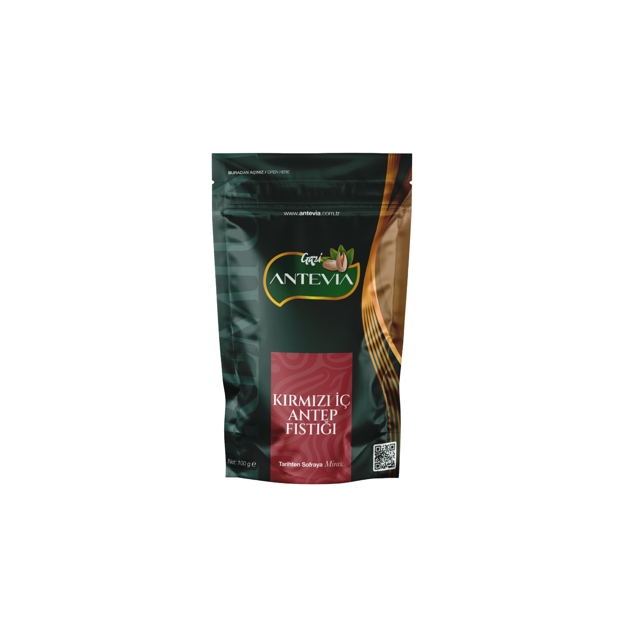 Antevia Kırmızı İç Antep Fıstığı 100 g ürün ambalajı